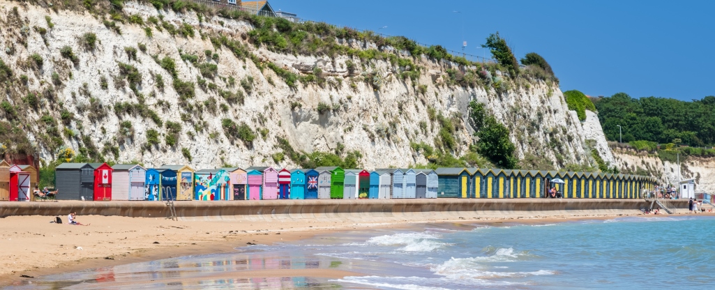 Check out the colourful beach huts at Broadstairs